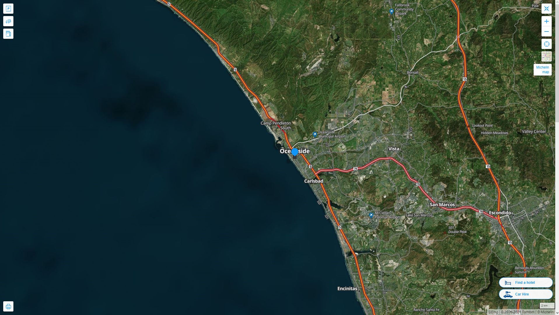 Oceanside California Highway and Road Map with Satellite View